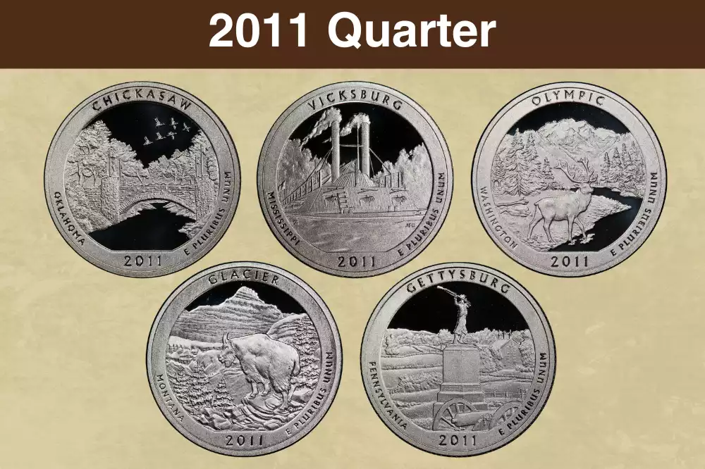 2011 America the Beautiful quarter showing Washington obverse and Gettysburg reverse design